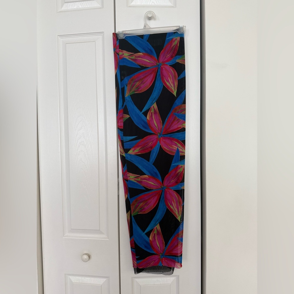 Louisa Ballou Mesh Maxi Pencil Skirt Flowers Design Size Small